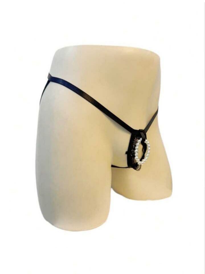 1 PC Men's Sexy Thong, Pearl Ring Lace Underwear